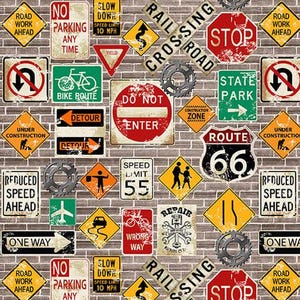 My Tools My Rules Road Signs by Henry Glass & Co // Quilting Cotton // Cotton Woven // 100% cotton // Guy Fabric
