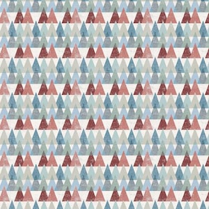 May include: A seamless pattern of red, blue, and green triangles on a white background. The triangles are arranged in a repeating pattern, creating a geometric design.