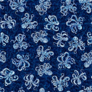 Ocean Blues - Octopus Navy by QT Fabrics // Quilting Fabric // 100% Cotton // Ocean Fabric // Sea Creature Fabric