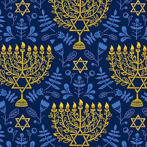 Festival of Lights Menorah by Andover Prints // Quilting Cotton // Cotton Woven // 100% cotton // Hanukkah Fabric