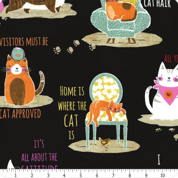 Wilmington Prints Purrfect Partners Black Cats & Sayings Fabric // Quilting Cotton // Cotton Woven // 100% cotton // Cat Fabric
