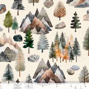 Bigfoot - Pine Trees Cream by QT Fabric // Quilting Cotton // Cotton Woven // 100% cotton // Mountain Fabric