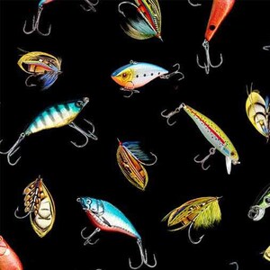 Girls Gone Fishing - Bait and Tackle by Michael Miller Fabrics // Quilting Cotton // Cotton Woven // 100% cotton // Fishing Lure Fabric