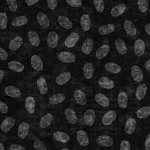 May include: A seamless pattern of white fingerprint shapes on a black background.