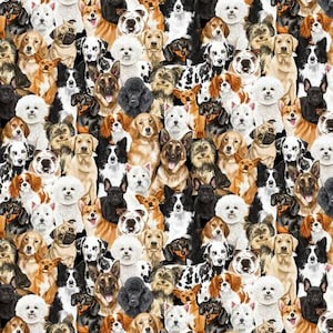 Realistic Packed Dogs - Timeless Treasures Fabric // Quilting Cotton // Cotton Woven // 100% cotton // Puppy Fabric