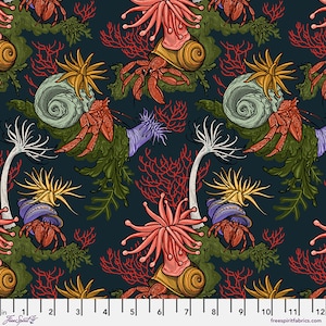Mariana - Hermit Crab Hideaway by Freespirit Fabrics // Quilting Cotton // Cotton Woven // 100% cotton // Deep Sea Fabric
