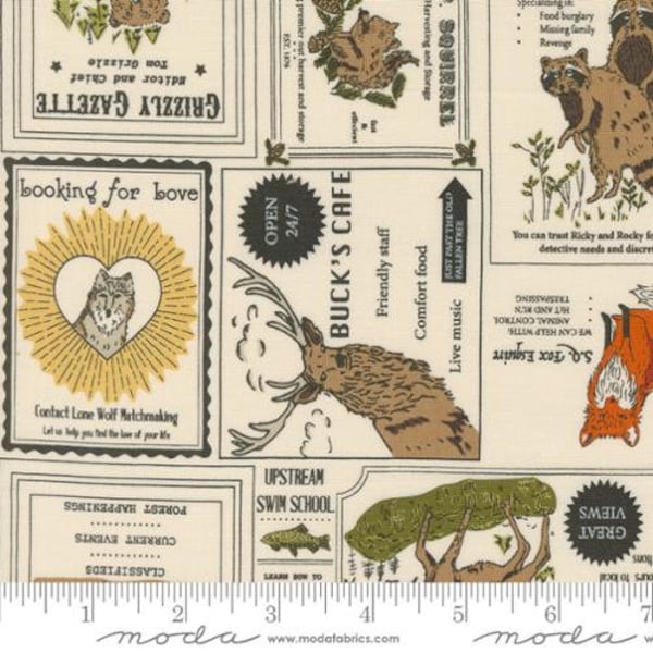 The Great Outdoors Vintage Forest Advertising by Moda Fabrics // Quilting Cotton // Cotton Woven // 100% cotton // Retro Fabric