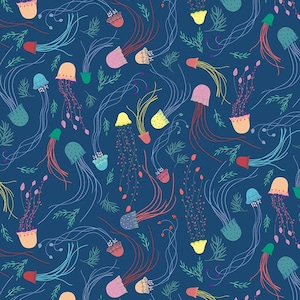 Dear Stella - Shell Yeah Octopied Fabric // Quilting Cotton // Cotton Woven // 100% cotton // Jellyfish Fabric
