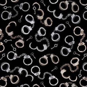 True Detectives - Hand Cuffs by QT Fabric // Quilting Cotton // Cotton Woven // 100% cotton // Law Enforcement Fabric