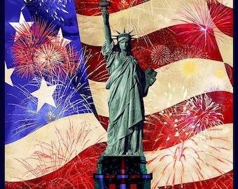Statue of Liberty and Flag Panel by Timeless Treasures Fabric // Quilting Cotton // Cotton Woven // 100% cotton // Patriotic Fabric