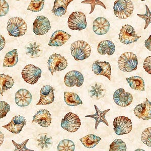 Atlantis Shell Toss Cream by QT Fabrics // Quilting Fabric // 100% Cotton // Ocean Fabric // Seashell Fabric