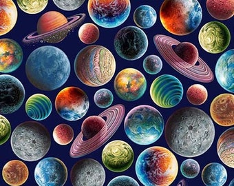 The Final Frontier Planets by Michael Miller // Quilting Cotton // Cotton Woven // 100% cotton // Space Fabric