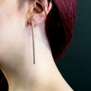 Geometrical earrings, long bar yellow gold platted earrings, geometric design earrings, minimalistic earrings, minimal design, FREE SHIPPING image 2