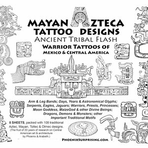 Mayan Aztec Toltec Tattoo Designs Flash SET  — 8 big classic size sheets