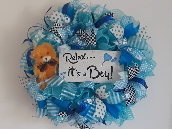 Baby Boy Wreath Hospital Door Hanger Gender Reveal Party Etsy