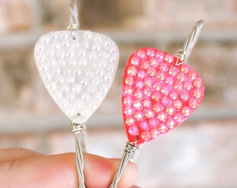 Rhinestone Guitar Pick Bracelet: Handmade Rock & Roll Jewelry