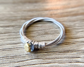 Handmade Guitar String Ring: Artisan Gemstone Stacking Ring