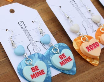 Candy Conversation Heart Earrings, Valentines Jewelry, Music Style