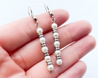 Handmade Guitar String Earrings with Glass Pearls: Nashville Music Jewelry