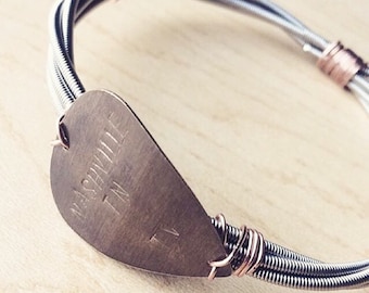 Personalized Guitar Pick Bracelet: Custom Brass & Bass String Jewelry