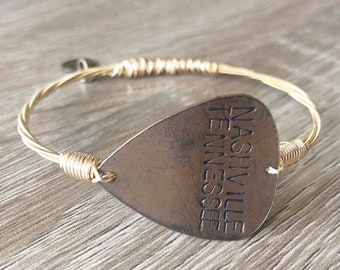 Personalized Custom Guitar Pick Guitar String Bracelet | Hand-Stamped Copper Pick | Musician Gift Music Lover Gift