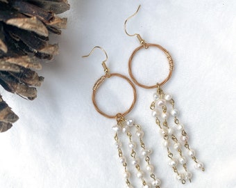 Pearl and Guitar String Dangle Earrings