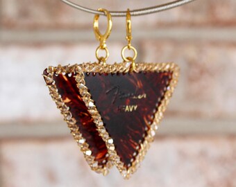 Guitar Pick Earrings: Golden Shadow Crystals, Music Lover Jewelry