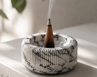 Cone Incense Holder, Handmade Concrete Incense Burner, Ribbed Modern Home Decor, Minimalist Gift for Meditation Room
