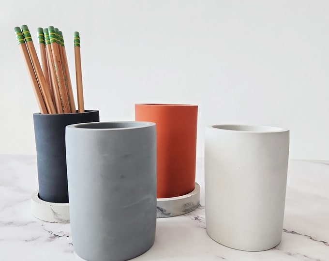 Pencil Cup, Concrete Pen Cup, Cement, Minimalist, Modern, Office Decor, Desk Set, Pencil Holder, Toothbrush Cup, Home Office