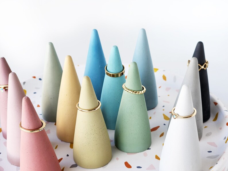 Ring Holder, Jewelry Cone, Concrete Ring Cone, Ring Display, Ring Keeper, Ring Tree, Engagement Gift , Minimalist, Modern Cement Cone immagine 4