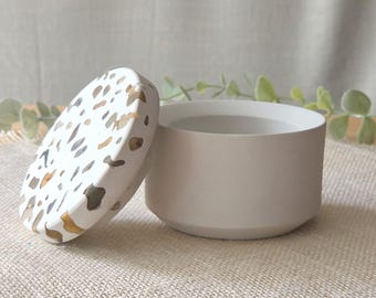 Concrete Salt Cellar with River Rock Lid | Modern Minimalist Spice Container
