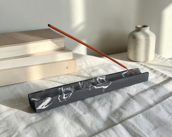 Porte-encens en béton fait main pour bâtons, brûleur d'encens long et minimaliste, cadeau de méditation moderne
