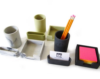 Concrete Desk accessories Set , Business Card Holder, Pen Cup, Pencil Cup, Office supplies , Sticky note Holder