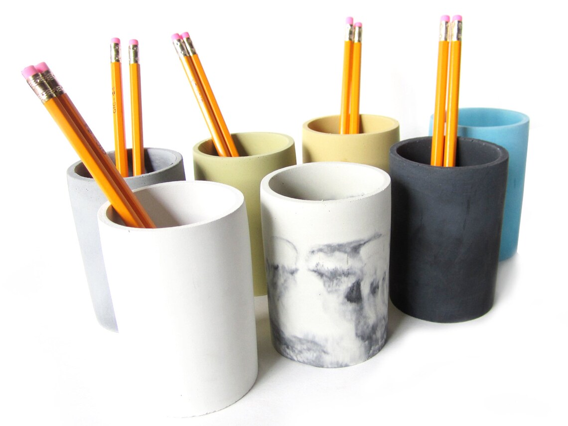 Pencil Cup Concrete Pen Cup Cement Minimalist Modern Etsy