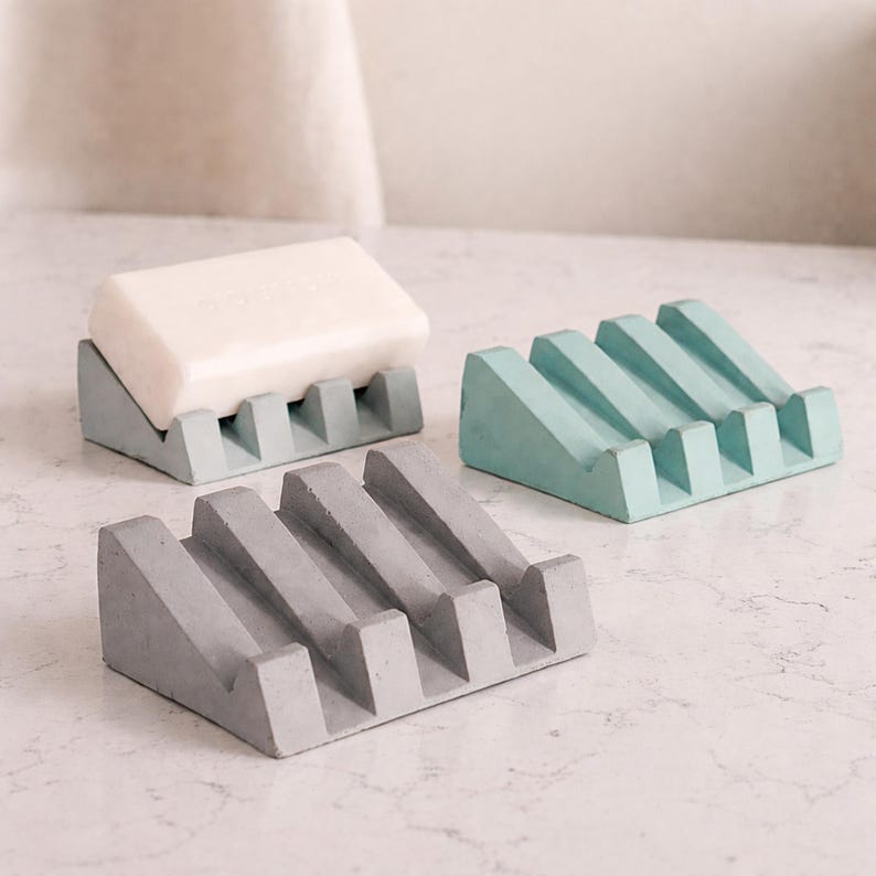 Soap Dish, Draining Soap Dish, Soap Holder, Sponge Holder, Cement, Modern, Minimalist , Bathroom Accessories, Soap Bar, Kitchen image 7