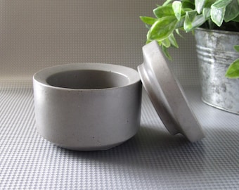 Salt Cellar with Lid , Concrete Salt Container , Salt Box , Salt Pinch Bowl , Cement Kitchen Gifts , Salt Pot