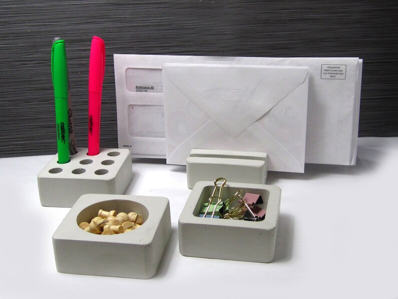 Concrete Desk Set Desk Accessories Pencil Cup Letter Stand Etsy
