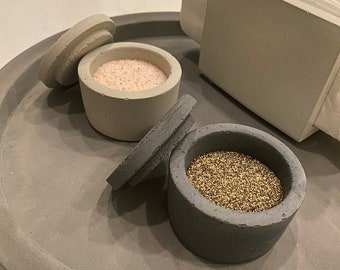 Concrete Salt and Pepper Cellar Set, Salt Pig, Spice Container, Handmade Gift, Minimalist