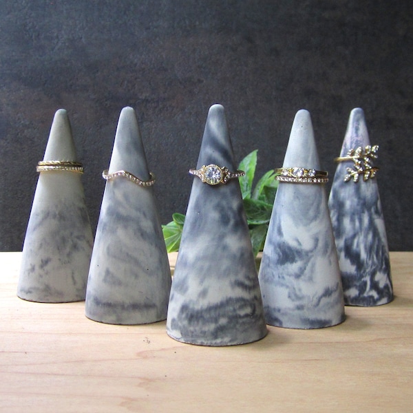 Concrete ring cone, Ring holder, Marbled concrete cone, Ring cone, Ring Tree, Engagement Ring Cone, Wedding Ring Holder Cone, Cement Cone,