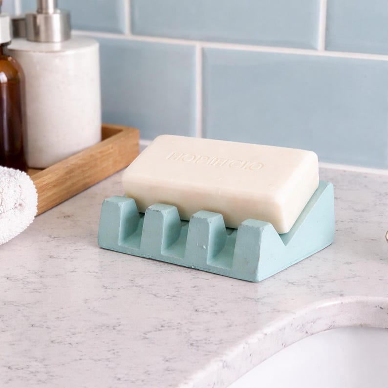 Soap Dish, Draining Soap Dish, Soap Holder, Sponge Holder, Cement, Modern, Minimalist , Bathroom Accessories, Soap Bar, Kitchen image 6