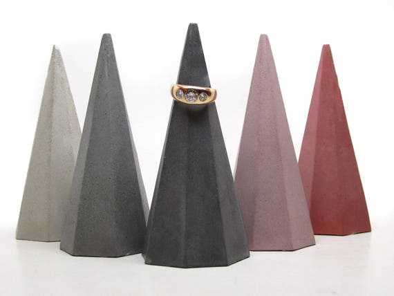 Concrete Ring Holder Cone, Geometric Ring Display, Wedding Ring - Main Image