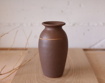 Soft Brown Ceramic Vase with Raw Zip Accent
