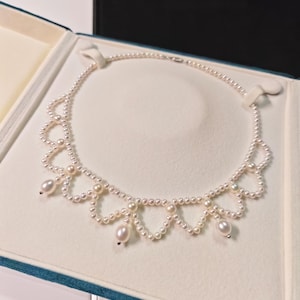Elegant Vintage Multi Layer Freshwater Cultured Ivory White Pearl Choker Wedding Bridal Bridesmaid Lace Necklace Mother&#39;s Day Gift for her
