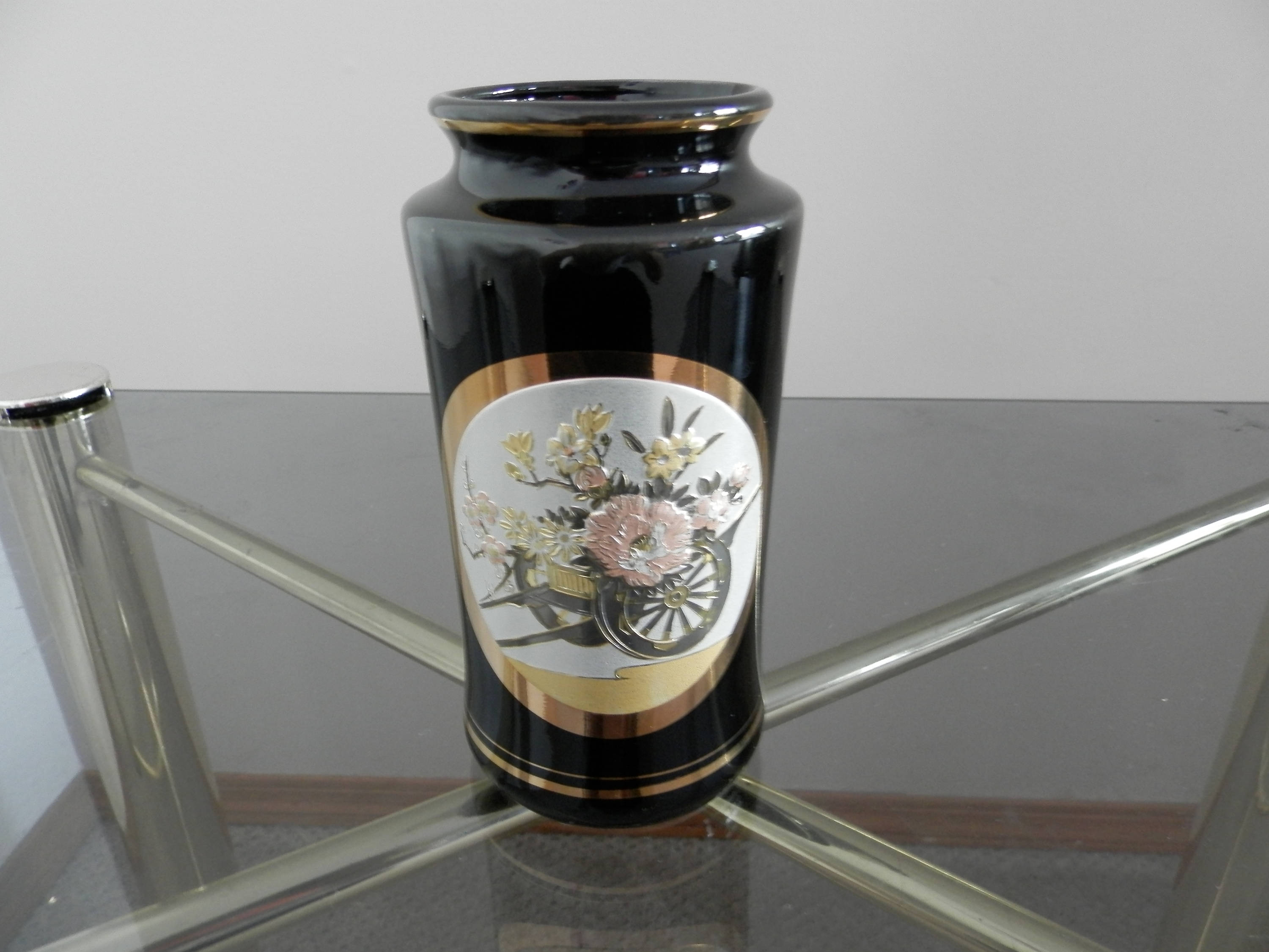 Chokin Japanese Vase, About 6 Tall, Black With Gold and Silver Plating Etsy UK