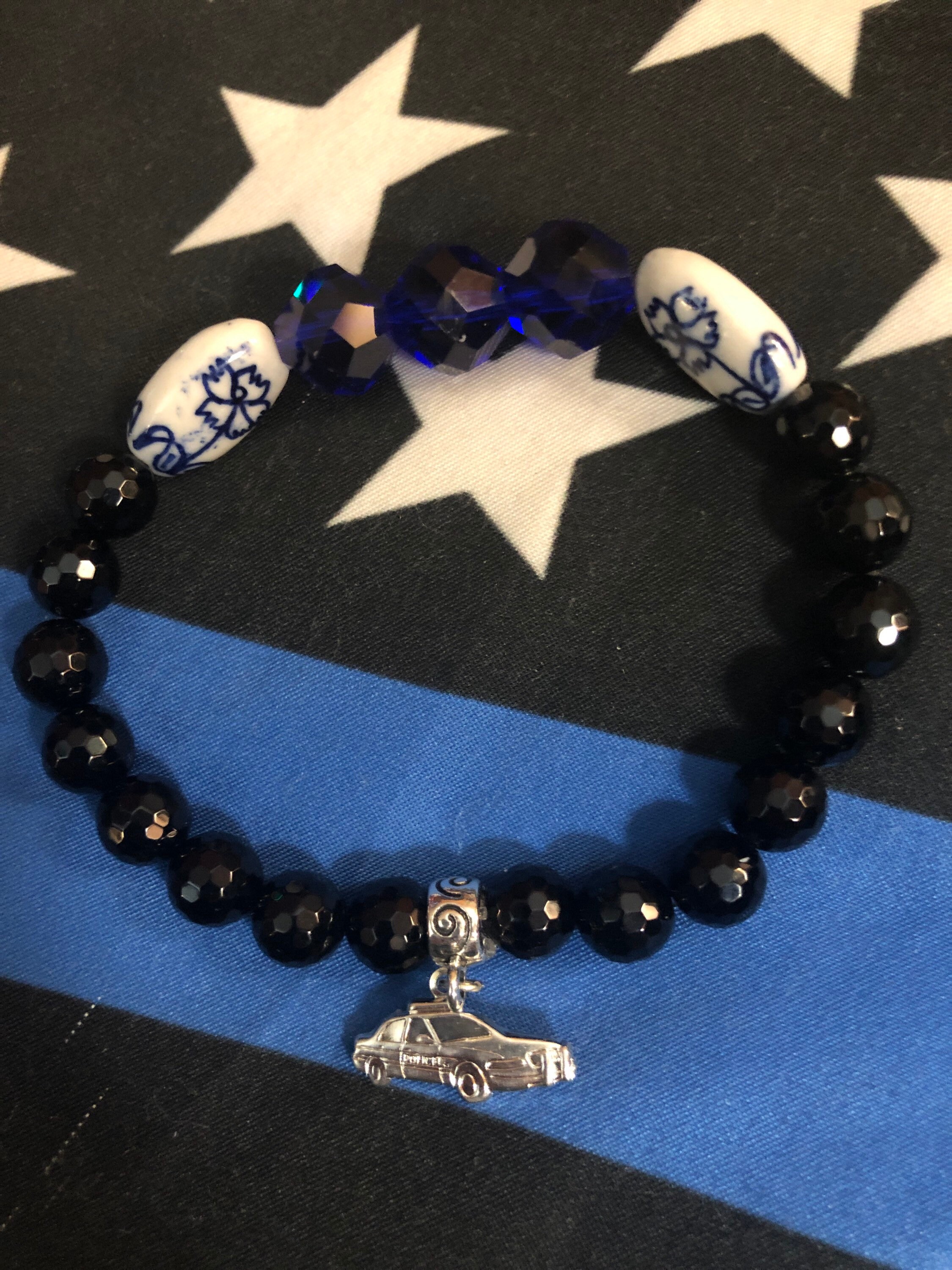 Patrol Car Thin Blue Line Bracelet Black Onyx Police Etsy