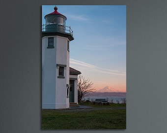 Point Robison Lighthouse, Mount Rainier, Pacific Northwest, Puget Sound, Sunset, Vashon Island, Washington, Lighthouse