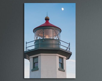 Point Robison Lighthouse, Moon, Mount Rainier, Pacific Northwest, Puget Sound, Vashon Island, Washington