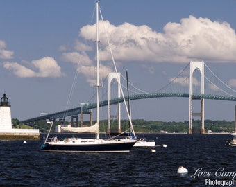 Newport Harbor Lighthouse, Newport Bridge, Newport Harbor, Newport, Rhode Island, sailboat