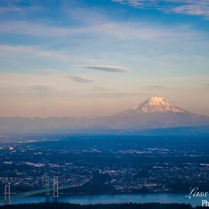 Mount Rainier, Tacoma Narrows, Tacoma Narrows Bridge, Utsikt från flygplan, Washington, Stillahavsområdet nordväst