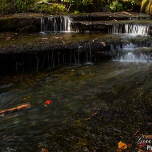 Op de afbeelding: Een waterval stroomt over met mos bedekte rotsen, wat een serene en rustige scène creëert. Het water is helder en sprankelend, en de omringende vegetatie draagt bij aan de natuurlijke schoonheid van het landschap.